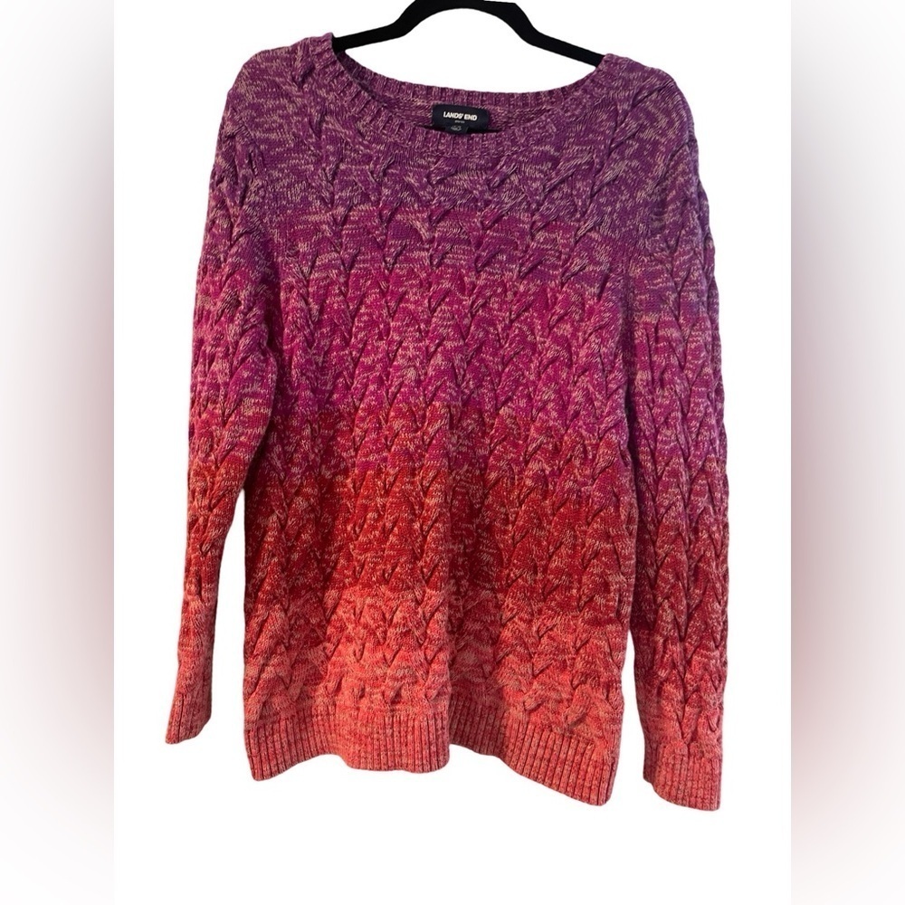 Lands’ End Drifter Cable Knit Crewneck Colorblock Sweater Size L/P EUC
